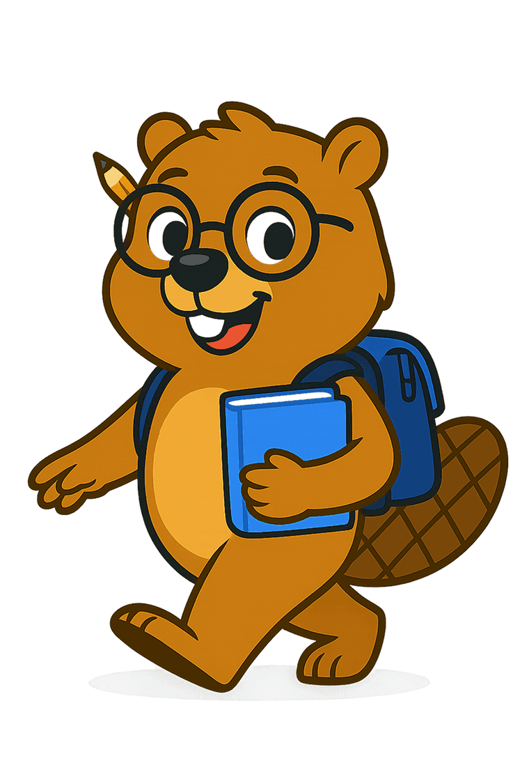 Bear student mascot holding a CELPIP study guide